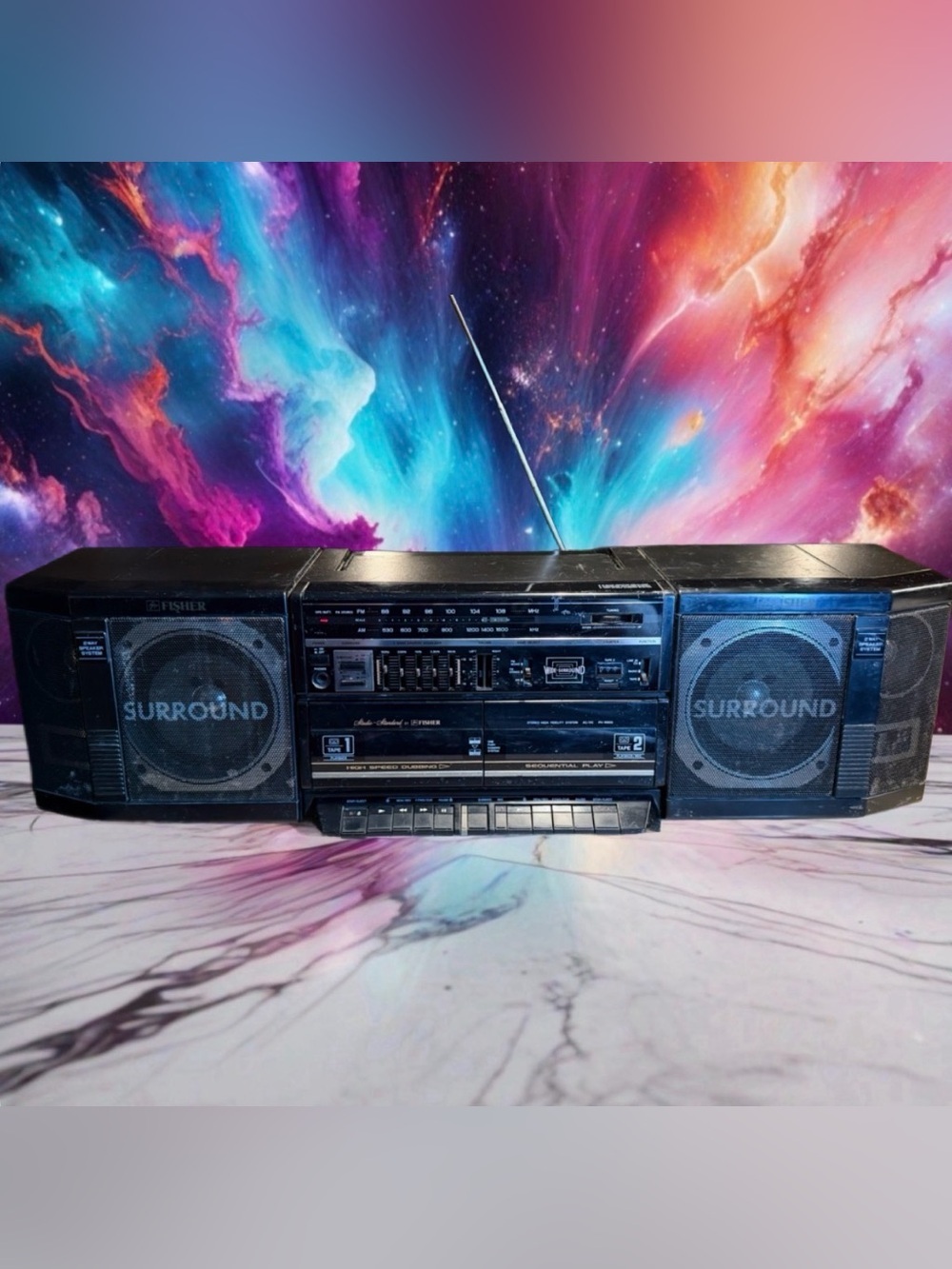 Vintage Fisher PH-W803 Double Cassette Dubbing Boombox Radio Works Great READ